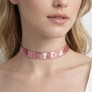 Chic Pink Sequin Choker Necklace